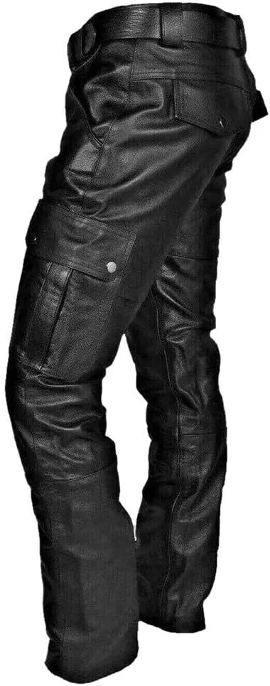 Leather Pants for Men Slim Fit Skinny Stretch Faux Leather Motorcycle Biker Pants Fashion Punk Retro Goth Hip Hop Trousers