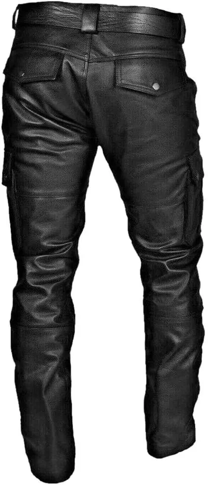 Leather Pants for Men Slim Fit Skinny Stretch Faux Leather Motorcycle Biker Pants Fashion Punk Retro Goth Hip Hop Trousers