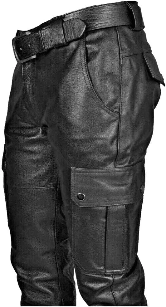 Leather Pants for Men Slim Fit Skinny Stretch Faux Leather Motorcycle Biker Pants Fashion Punk Retro Goth Hip Hop Trousers