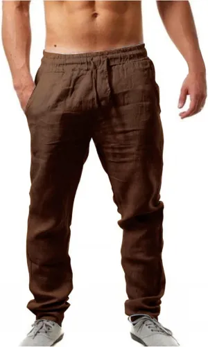 Linen Pants for Men Beach Casual Drawstring Elastic Waist Beach Yoga Pants Summer Lightweight Trousers with Pockets