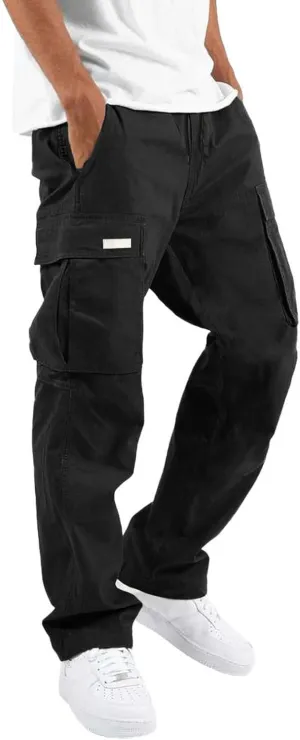 Linen Pants for Men Seasonal Casual Multi-Pocket Sweatpants Foot Rope Waist Tie Solid Pants Plus Size Trousers