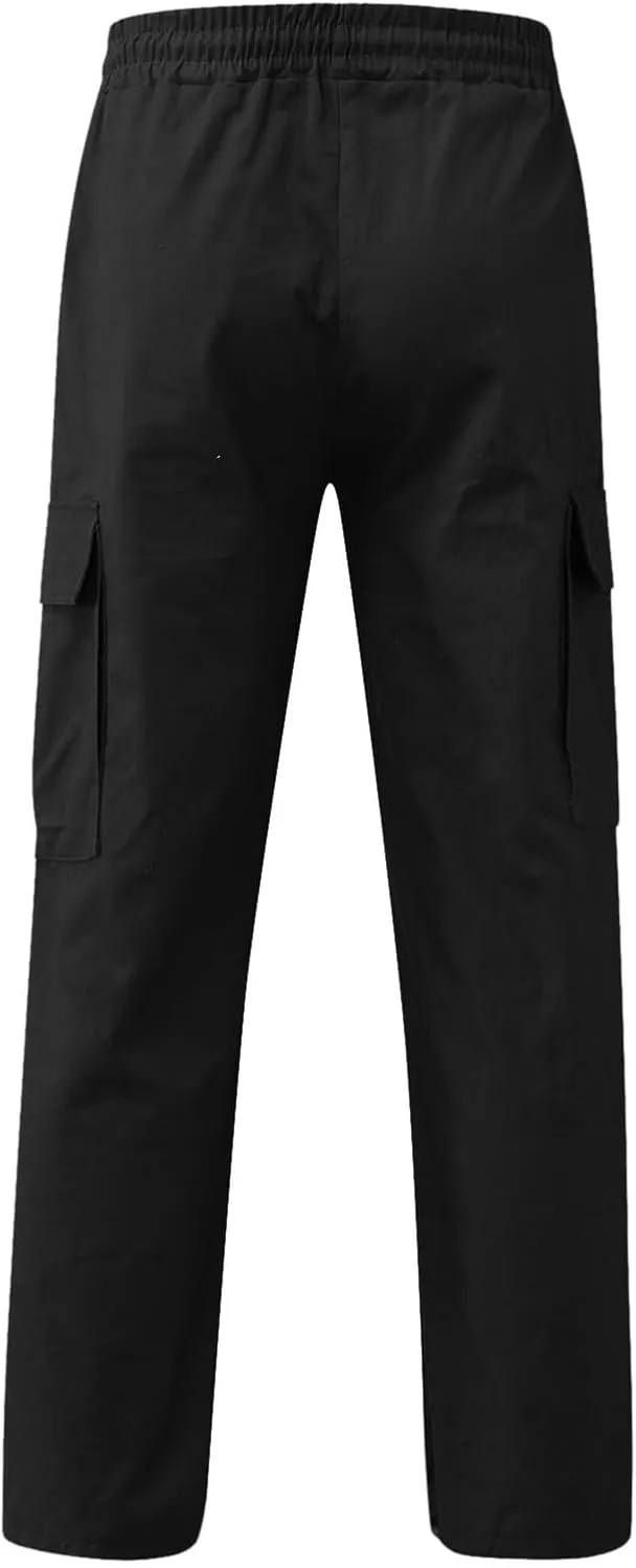 Linen Pants for Men Seasonal Casual Multi-Pocket Sweatpants Foot Rope Waist Tie Solid Pants Plus Size Trousers