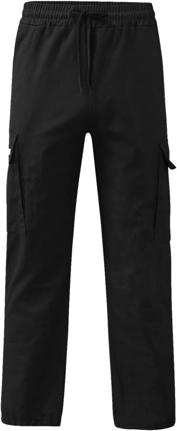 Linen Pants for Men Seasonal Casual Multi-Pocket Sweatpants Foot Rope Waist Tie Solid Pants Plus Size Trousers