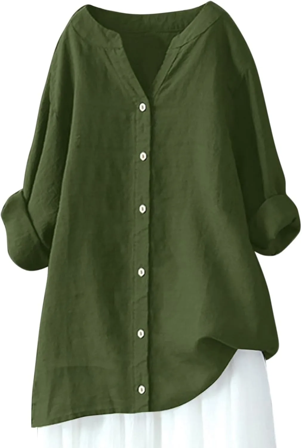 Linen Shirts for Women 2025 Summer Plus Size Long Sleeve V Neck Tops Dressy Blouses Casual Loose Comfy Gauze Tops