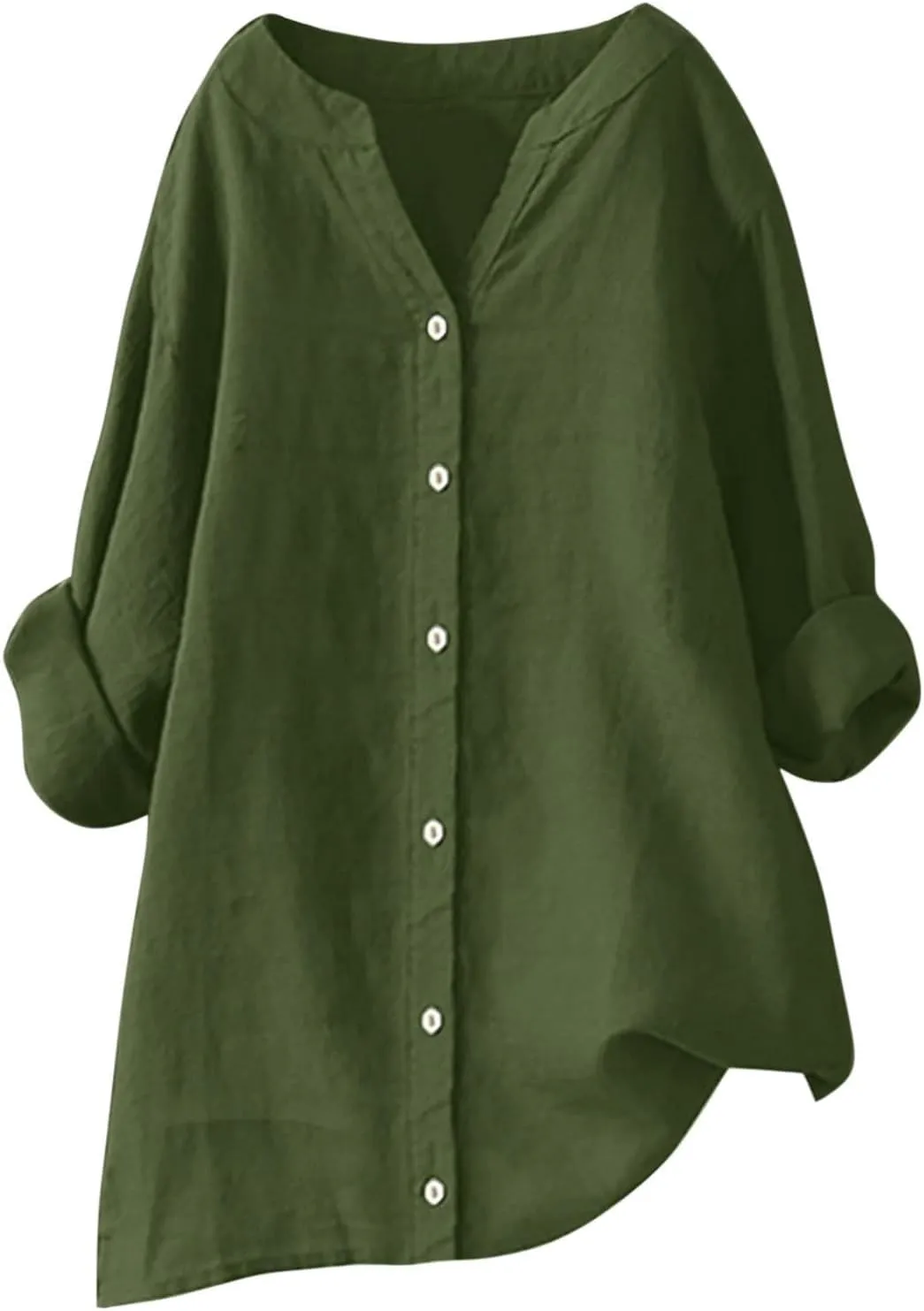 Linen Shirts for Women 2025 Summer Plus Size Long Sleeve V Neck Tops Dressy Blouses Casual Loose Comfy Gauze Tops