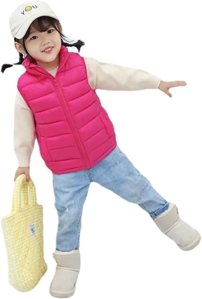 Little Girls Boys Winter Warm Softshell Quilted Padded Puffer Down Vest Ultra Light Waistcoat Jacket