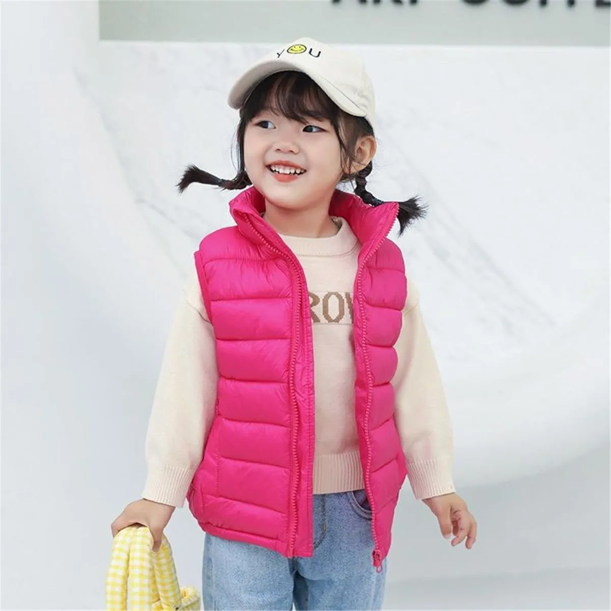 Little Girls Boys Winter Warm Softshell Quilted Padded Puffer Down Vest Ultra Light Waistcoat Jacket