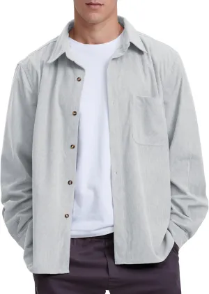 Locachy Men's Casual Corduroy Shirt Loose Button Down Corduroy Shacket Jacket