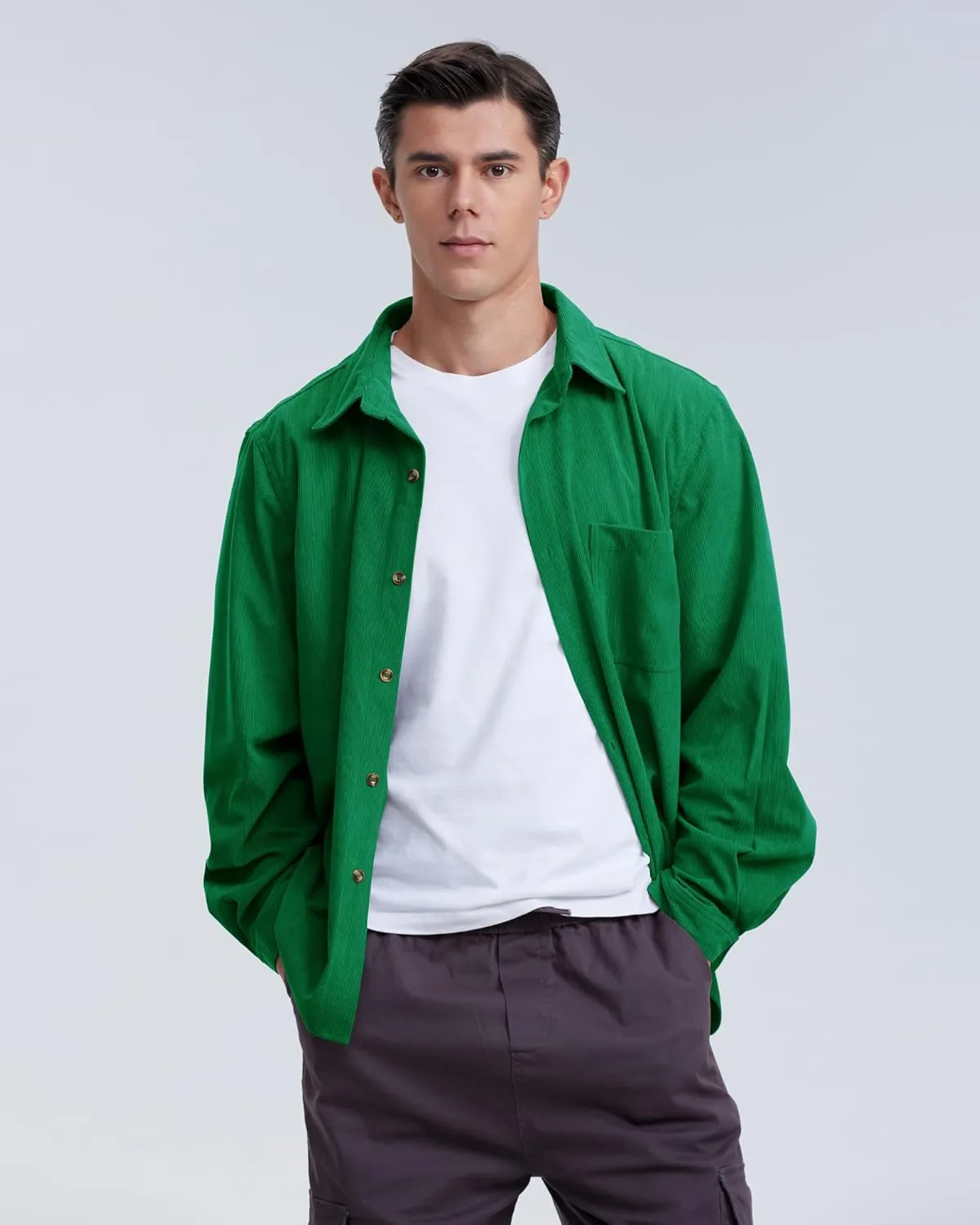 Locachy Men's Casual Corduroy Shirt Loose Button Down Corduroy Shacket Jacket