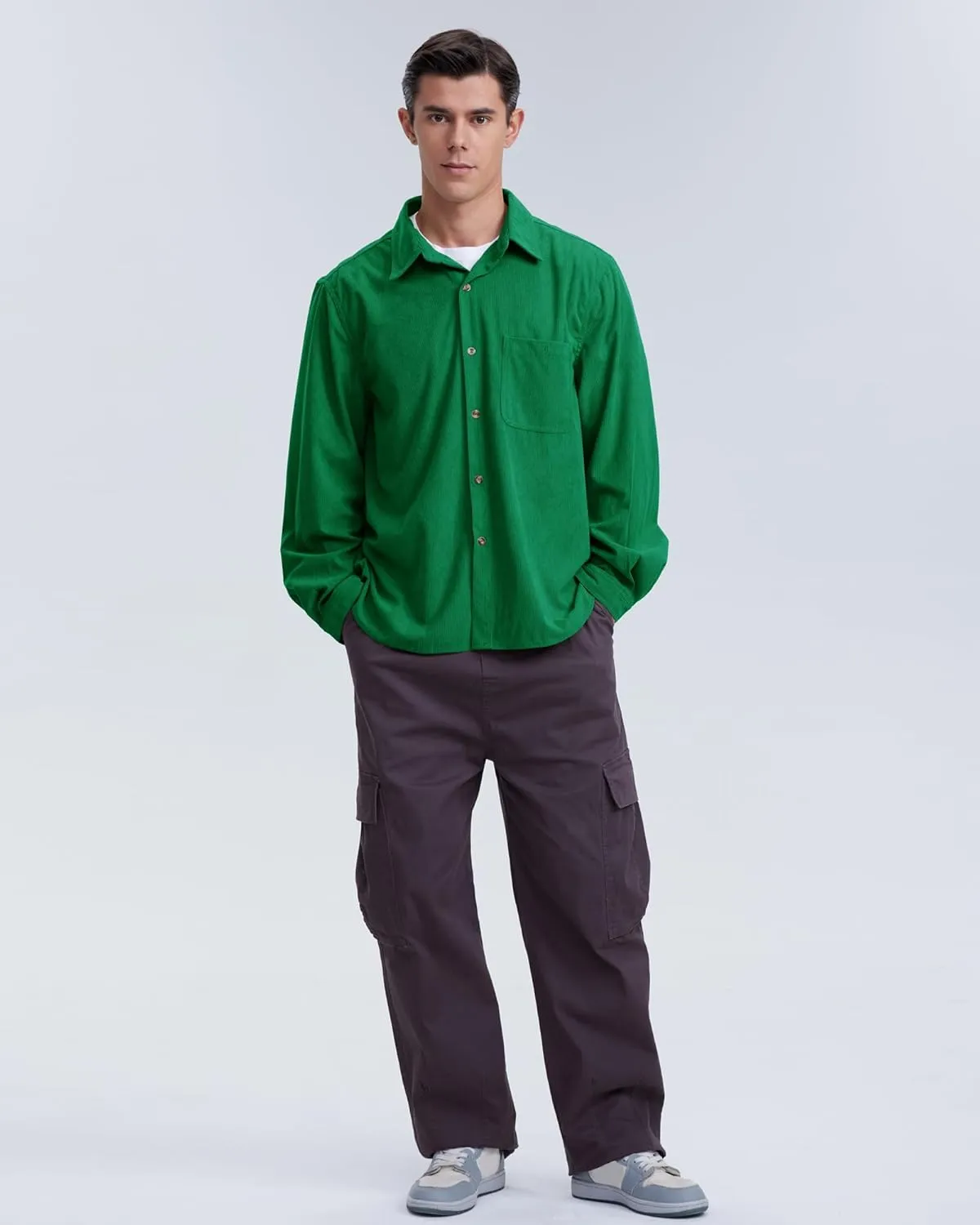 Locachy Men's Casual Corduroy Shirt Loose Button Down Corduroy Shacket Jacket