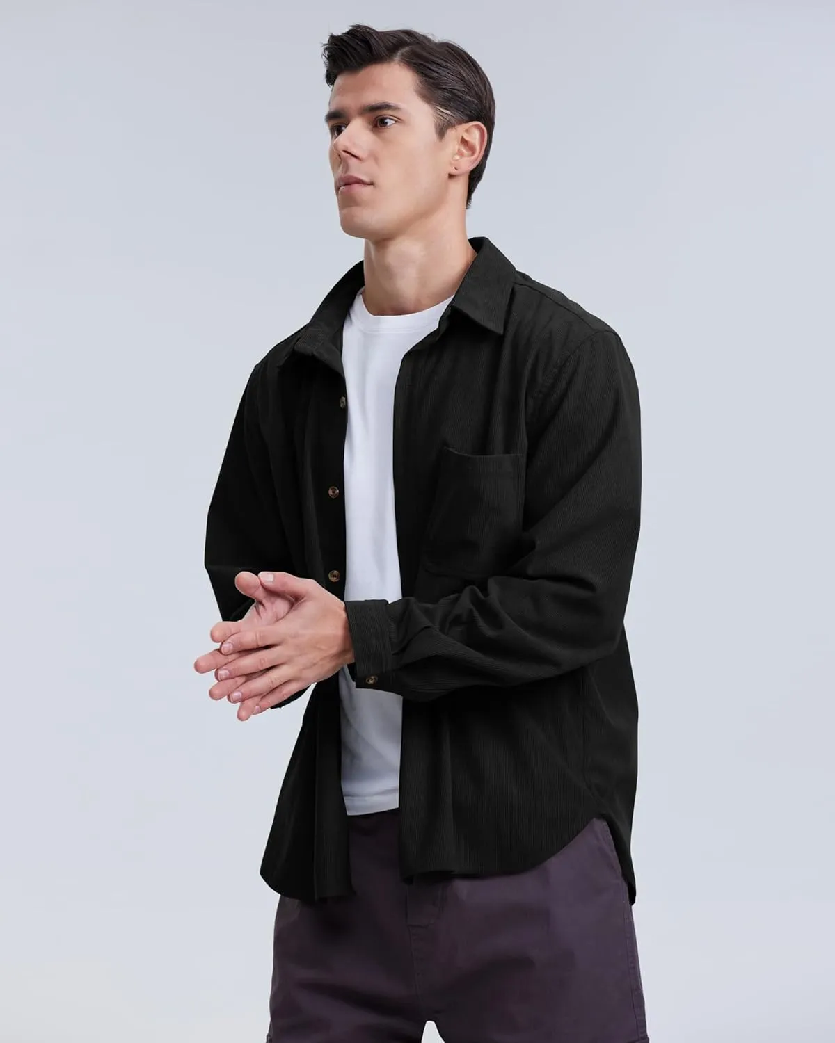 Locachy Men's Casual Corduroy Shirt Loose Button Down Corduroy Shacket Jacket