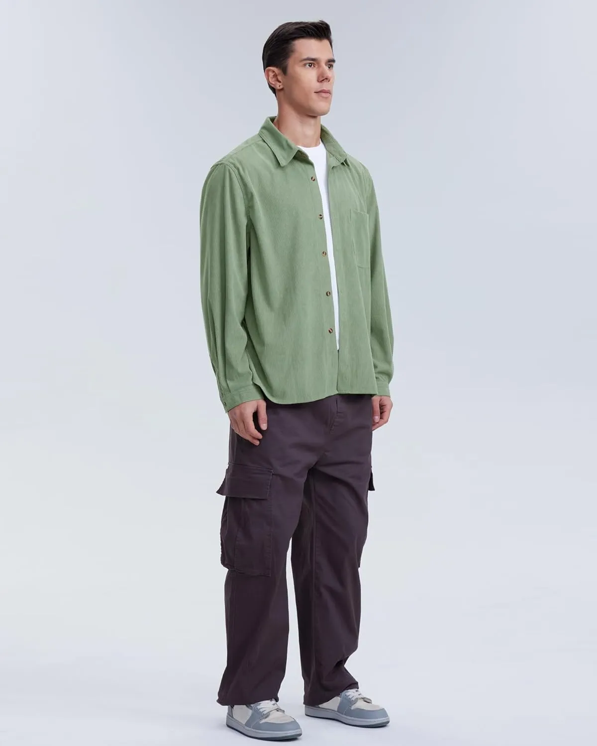 Locachy Men's Casual Corduroy Shirt Loose Button Down Corduroy Shacket Jacket