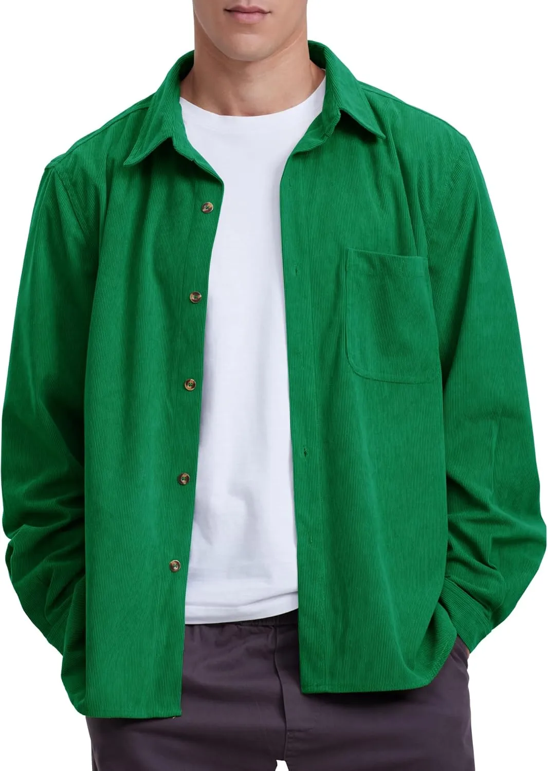 Locachy Men's Casual Corduroy Shirt Loose Button Down Corduroy Shacket Jacket