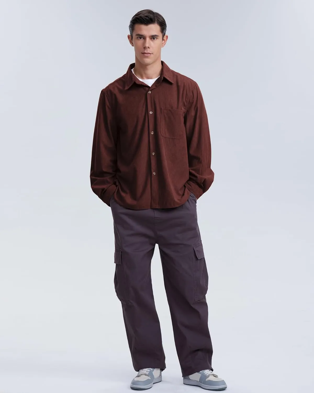 Locachy Men's Casual Corduroy Shirt Loose Button Down Corduroy Shacket Jacket