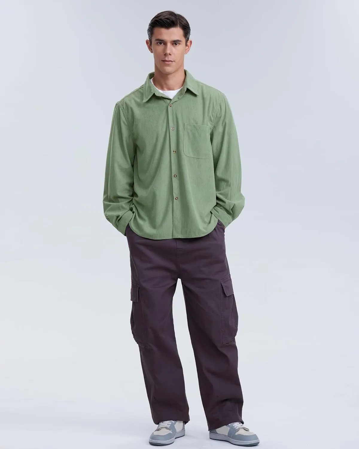 Locachy Men's Casual Corduroy Shirt Loose Button Down Corduroy Shacket Jacket