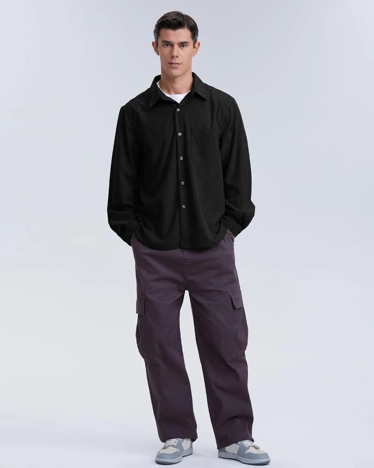 Locachy Men's Casual Corduroy Shirt Loose Button Down Corduroy Shacket Jacket