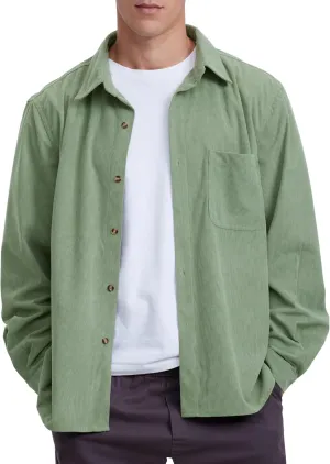 Locachy Men's Casual Corduroy Shirt Loose Button Down Corduroy Shacket Jacket