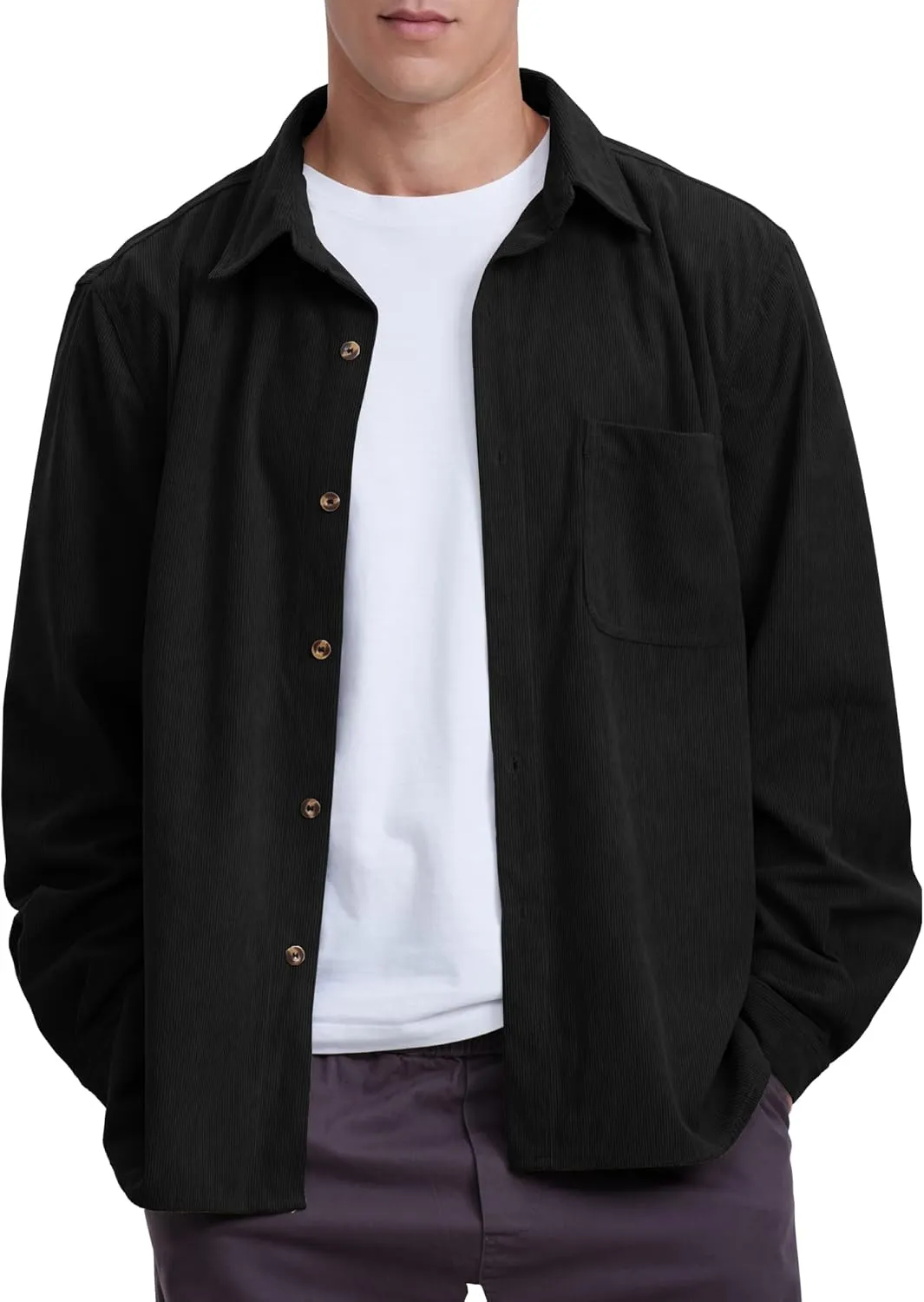 Locachy Men's Casual Corduroy Shirt Loose Button Down Corduroy Shacket Jacket