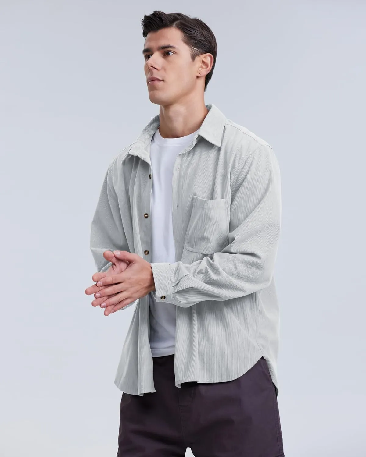 Locachy Men's Casual Corduroy Shirt Loose Button Down Corduroy Shacket Jacket