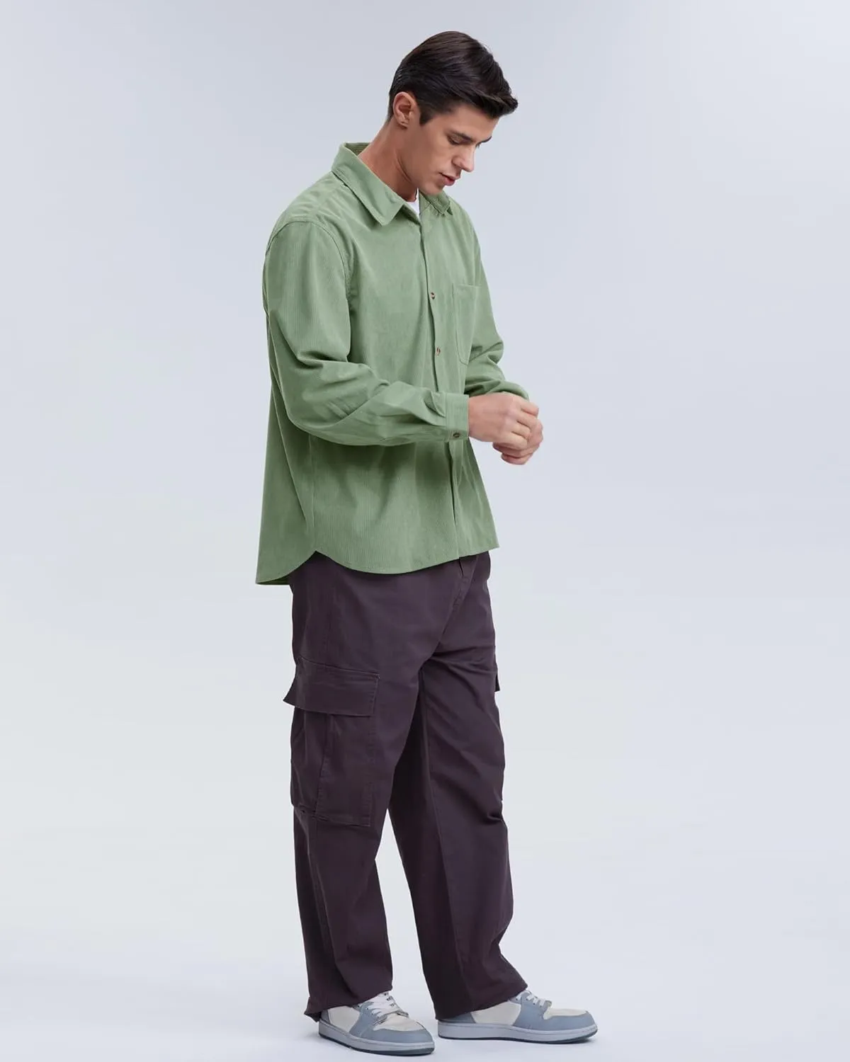 Locachy Men's Casual Corduroy Shirt Loose Button Down Corduroy Shacket Jacket