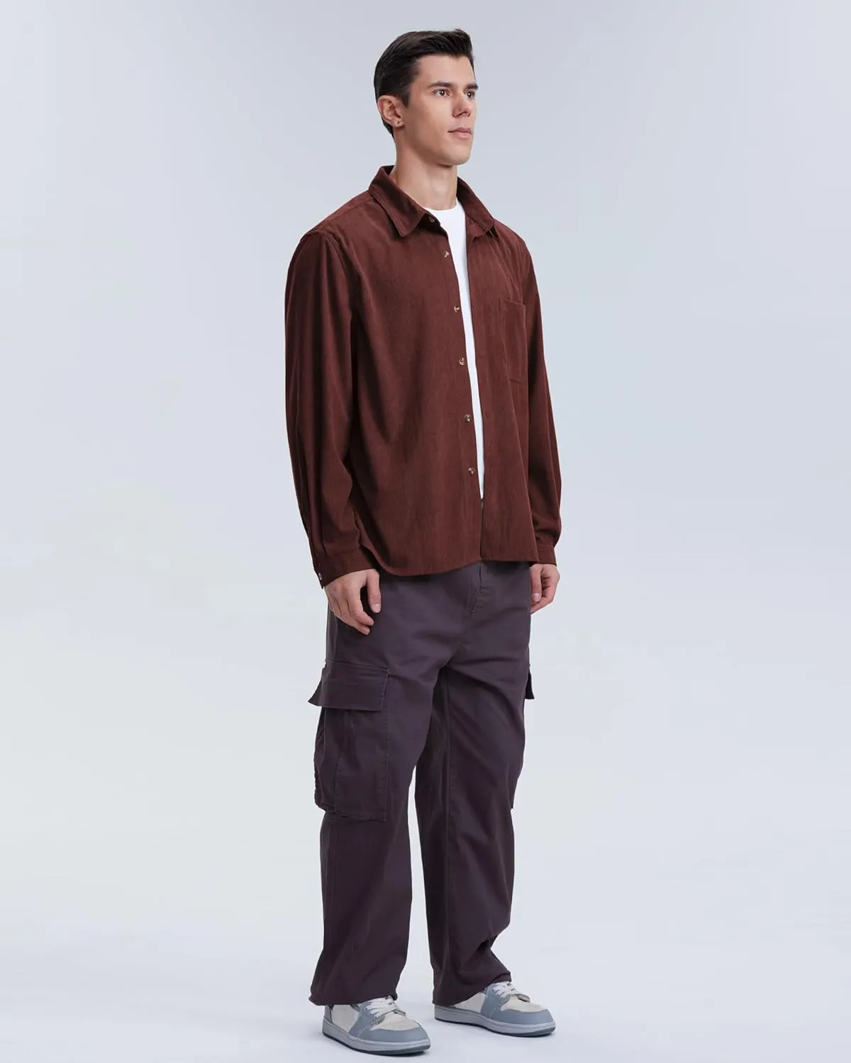 Locachy Men's Casual Corduroy Shirt Loose Button Down Corduroy Shacket Jacket