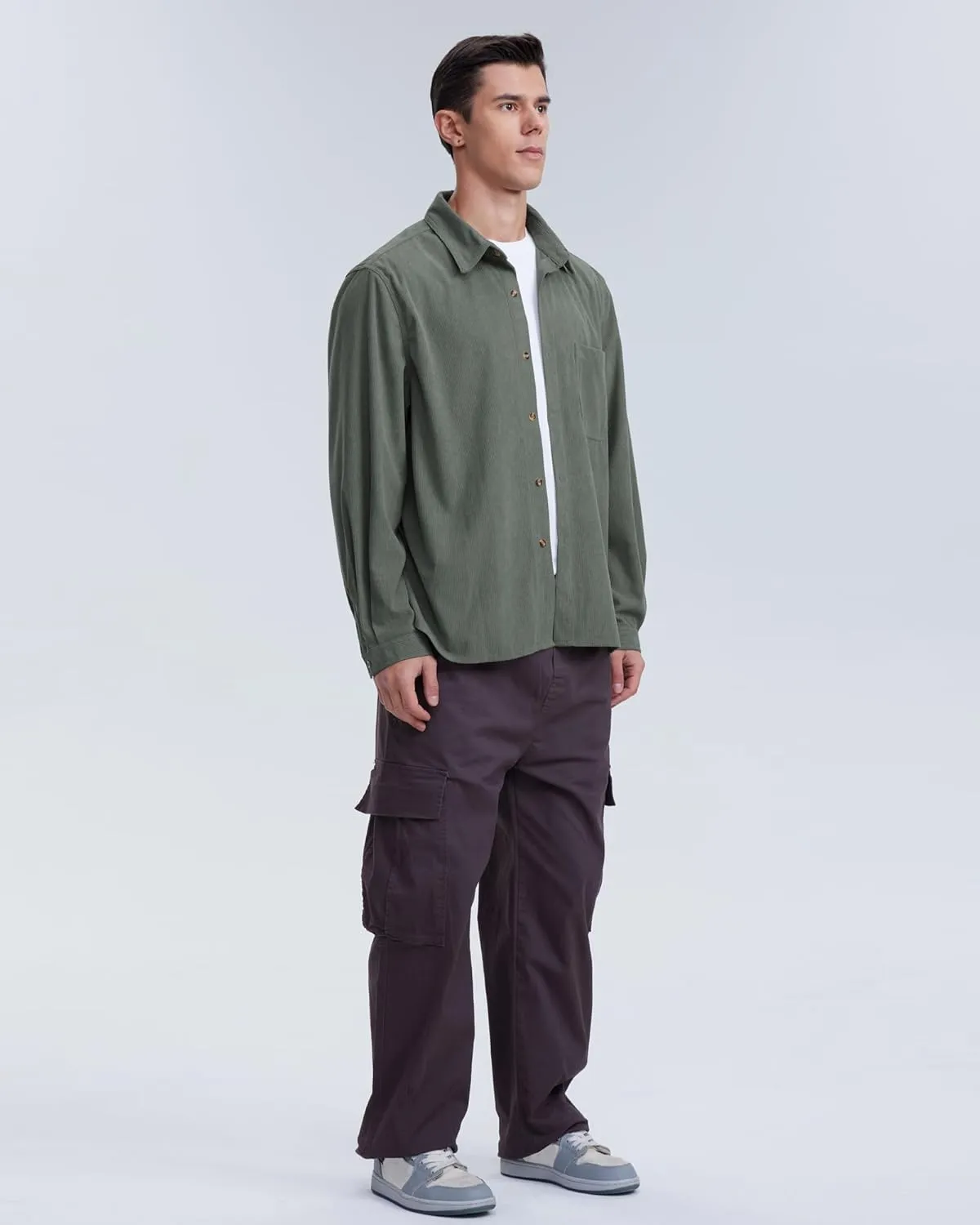 Locachy Men's Casual Corduroy Shirt Loose Button Down Corduroy Shacket Jacket