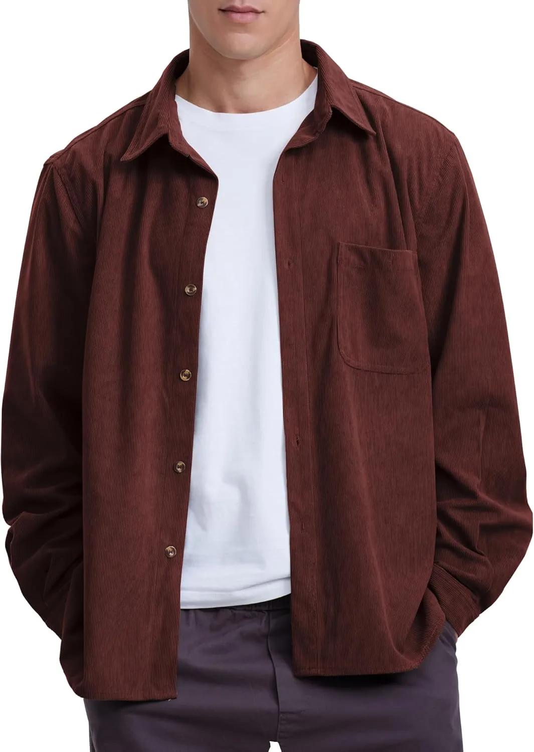 Locachy Men's Casual Corduroy Shirt Loose Button Down Corduroy Shacket Jacket