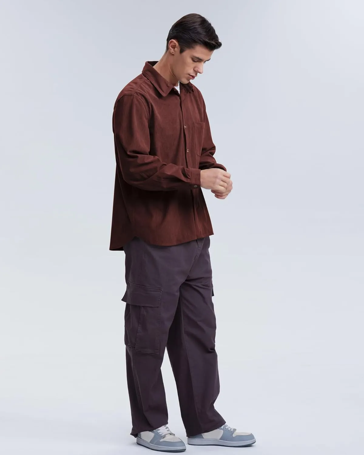 Locachy Men's Casual Corduroy Shirt Loose Button Down Corduroy Shacket Jacket