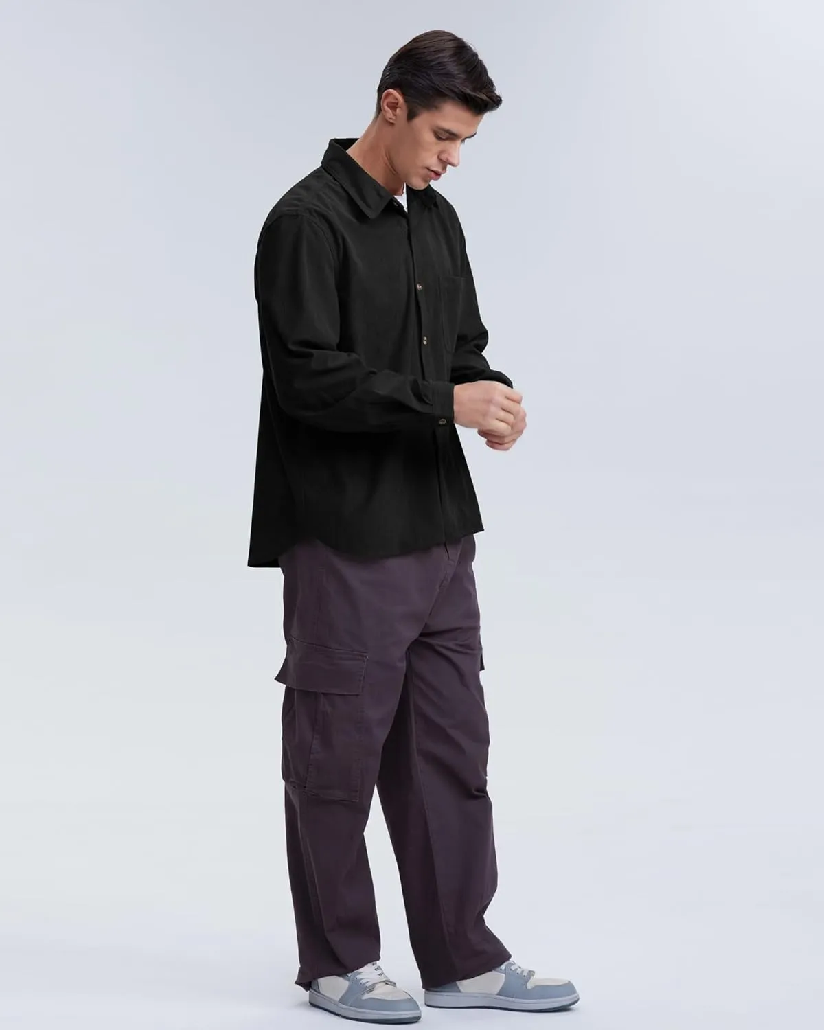 Locachy Men's Casual Corduroy Shirt Loose Button Down Corduroy Shacket Jacket