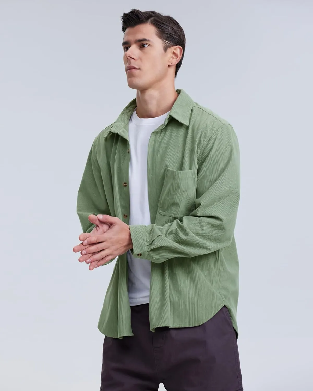 Locachy Men's Casual Corduroy Shirt Loose Button Down Corduroy Shacket Jacket