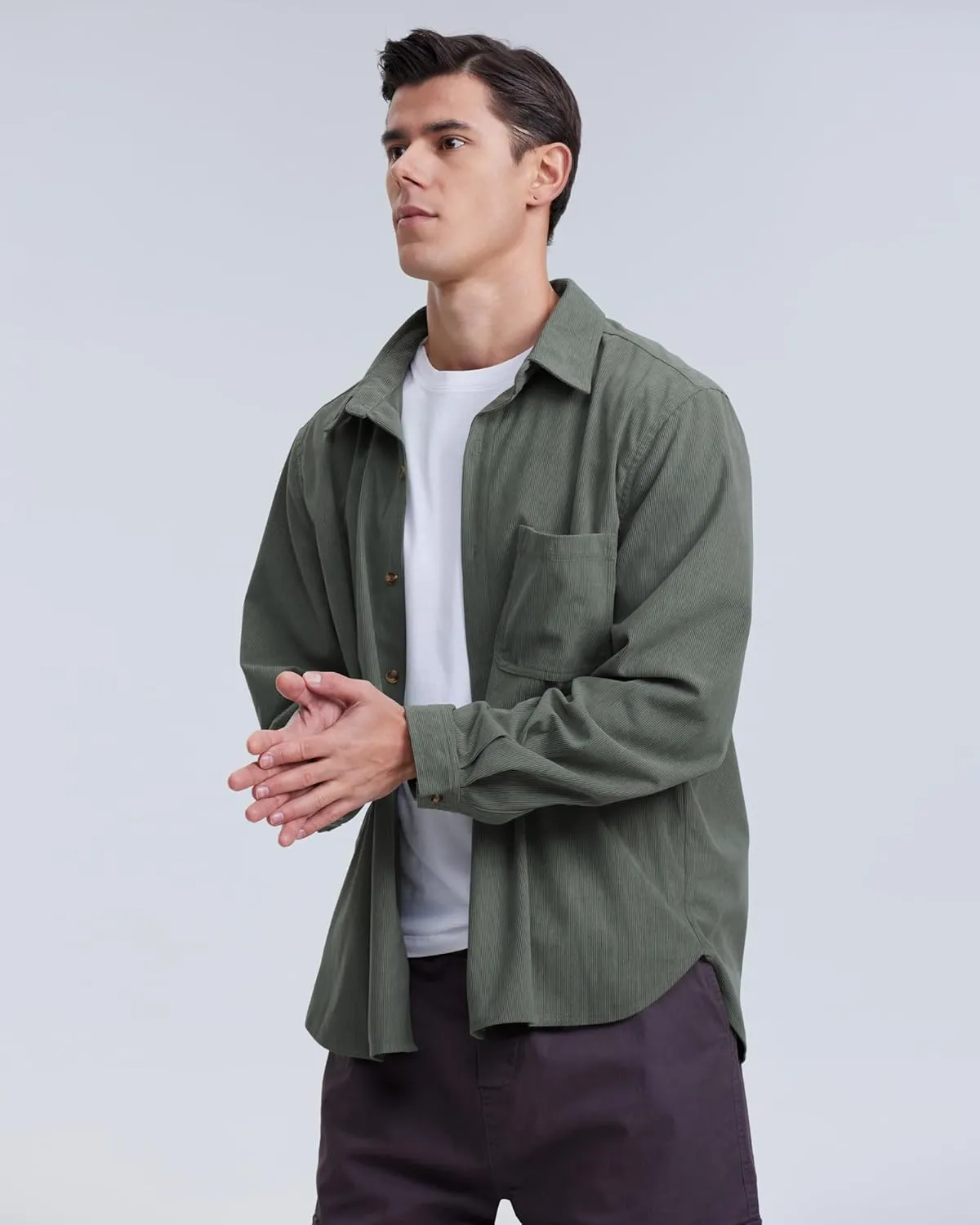 Locachy Men's Casual Corduroy Shirt Loose Button Down Corduroy Shacket Jacket