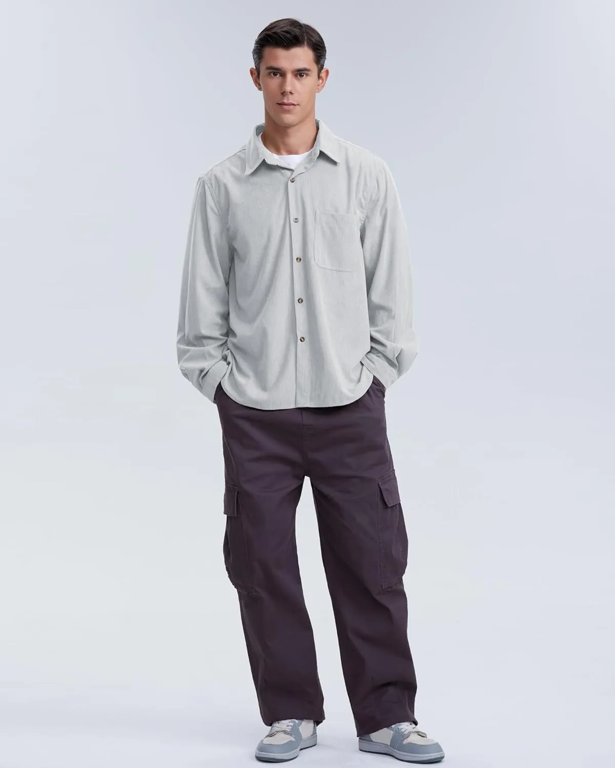 Locachy Men's Casual Corduroy Shirt Loose Button Down Corduroy Shacket Jacket