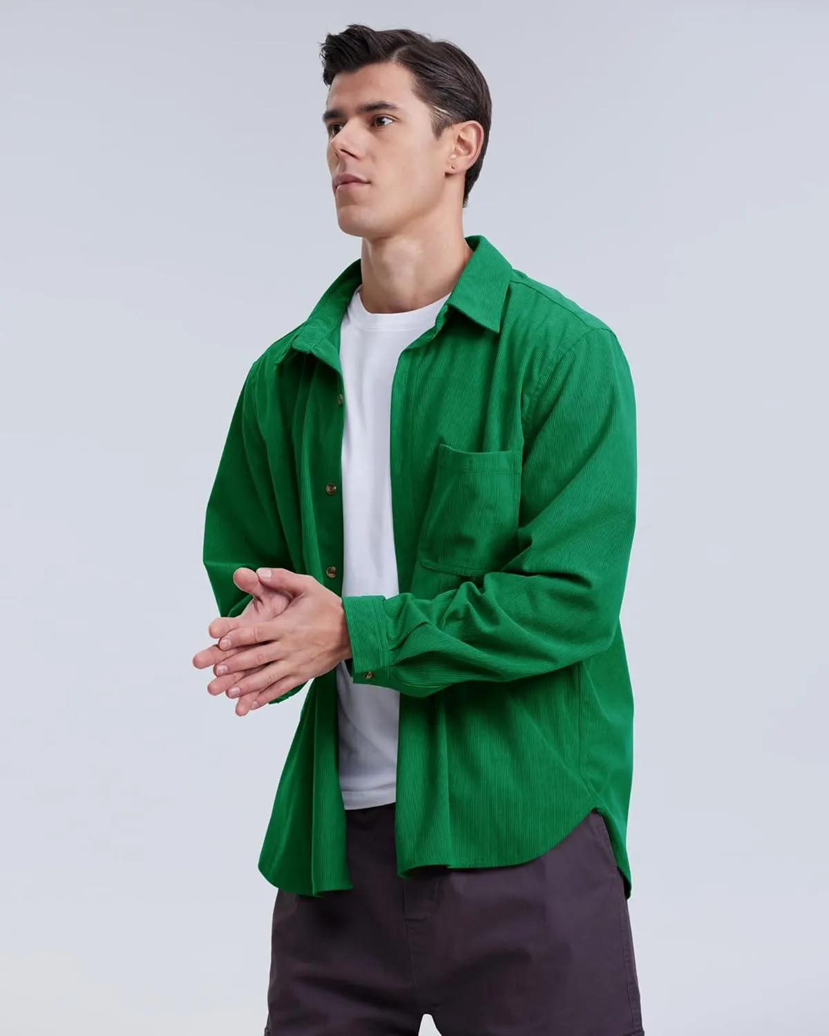 Locachy Men's Casual Corduroy Shirt Loose Button Down Corduroy Shacket Jacket