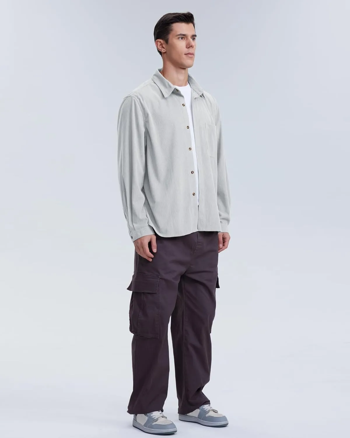 Locachy Men's Casual Corduroy Shirt Loose Button Down Corduroy Shacket Jacket