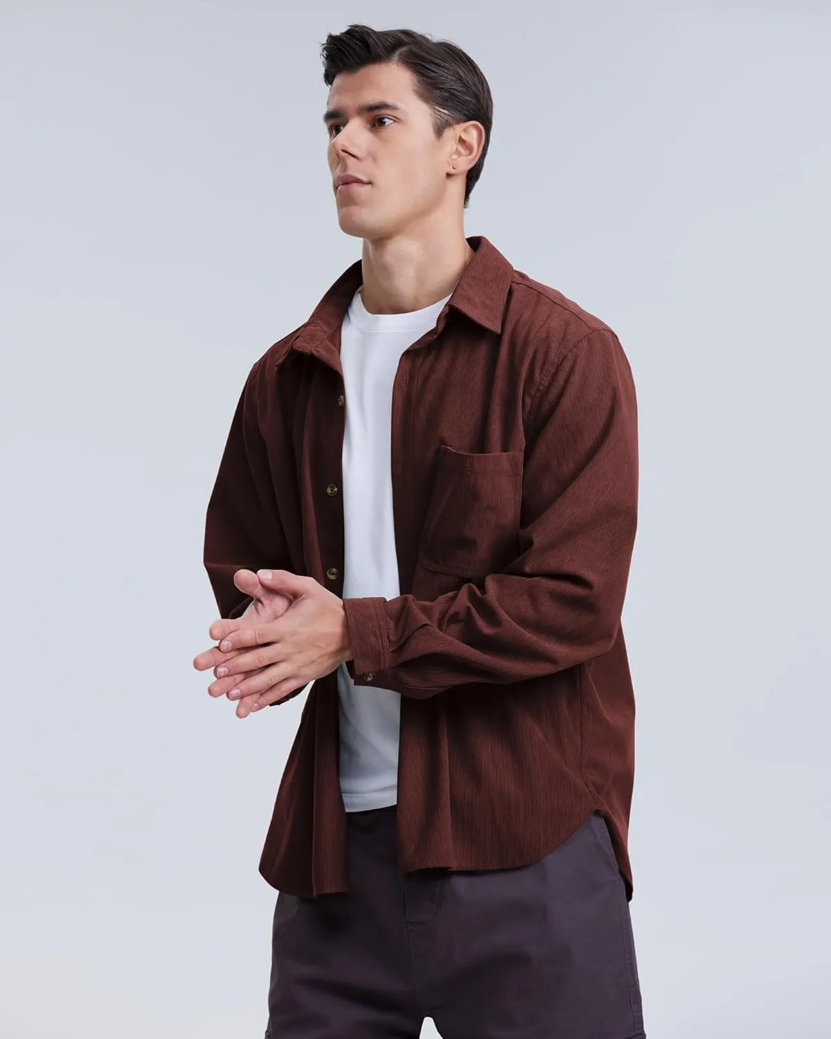 Locachy Men's Casual Corduroy Shirt Loose Button Down Corduroy Shacket Jacket