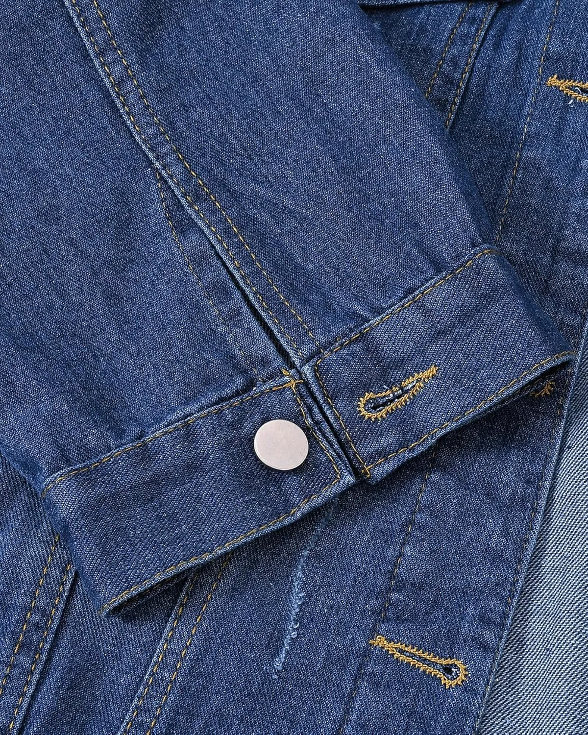 Locachy Womens 3/4 Sleeve Short Embroidered Rivet Pearl Denim Jacket Button Down Cropped Denim Jean Jacket Coat