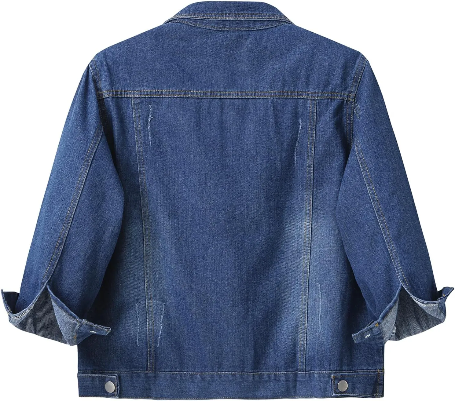 Locachy Womens 3/4 Sleeve Short Embroidered Rivet Pearl Denim Jacket Button Down Cropped Denim Jean Jacket Coat