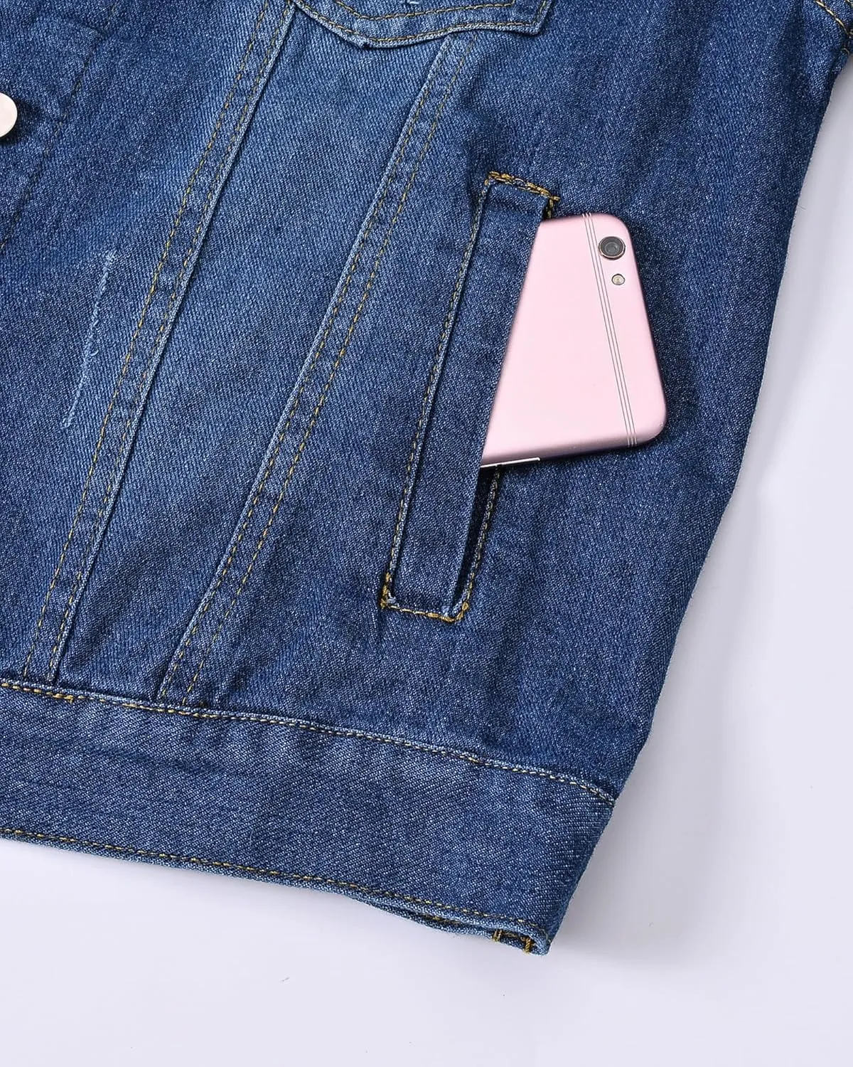 Locachy Womens 3/4 Sleeve Short Embroidered Rivet Pearl Denim Jacket Button Down Cropped Denim Jean Jacket Coat