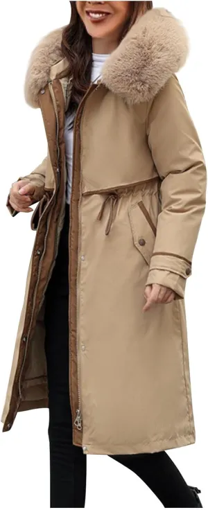 Long Winter Coats for Women Maxi Down Parka Warm Puffer Jacket Faux Fur Hood Cold-Resistant Thicken Overcoat