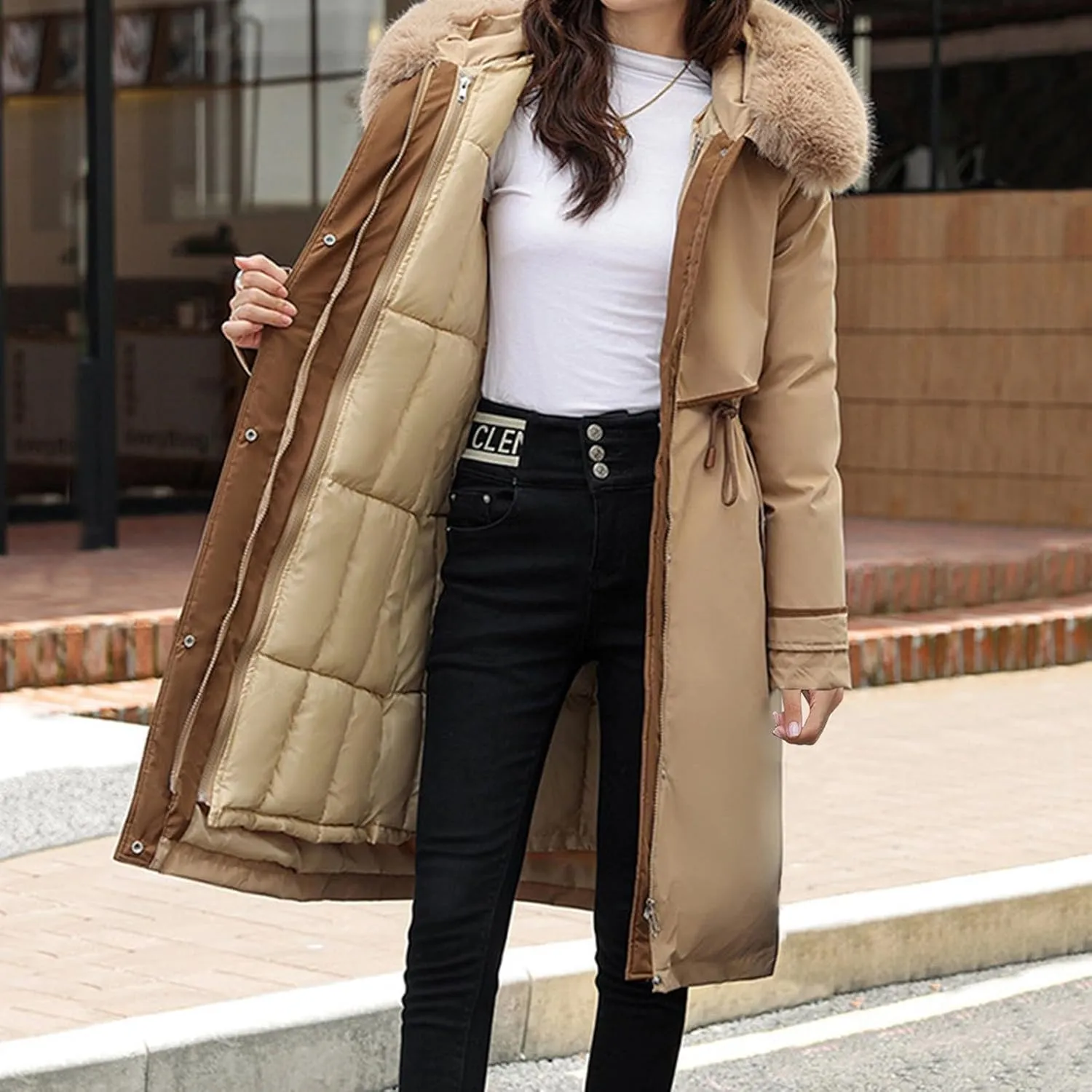 Long Winter Coats for Women Maxi Down Parka Warm Puffer Jacket Faux Fur Hood Cold-Resistant Thicken Overcoat