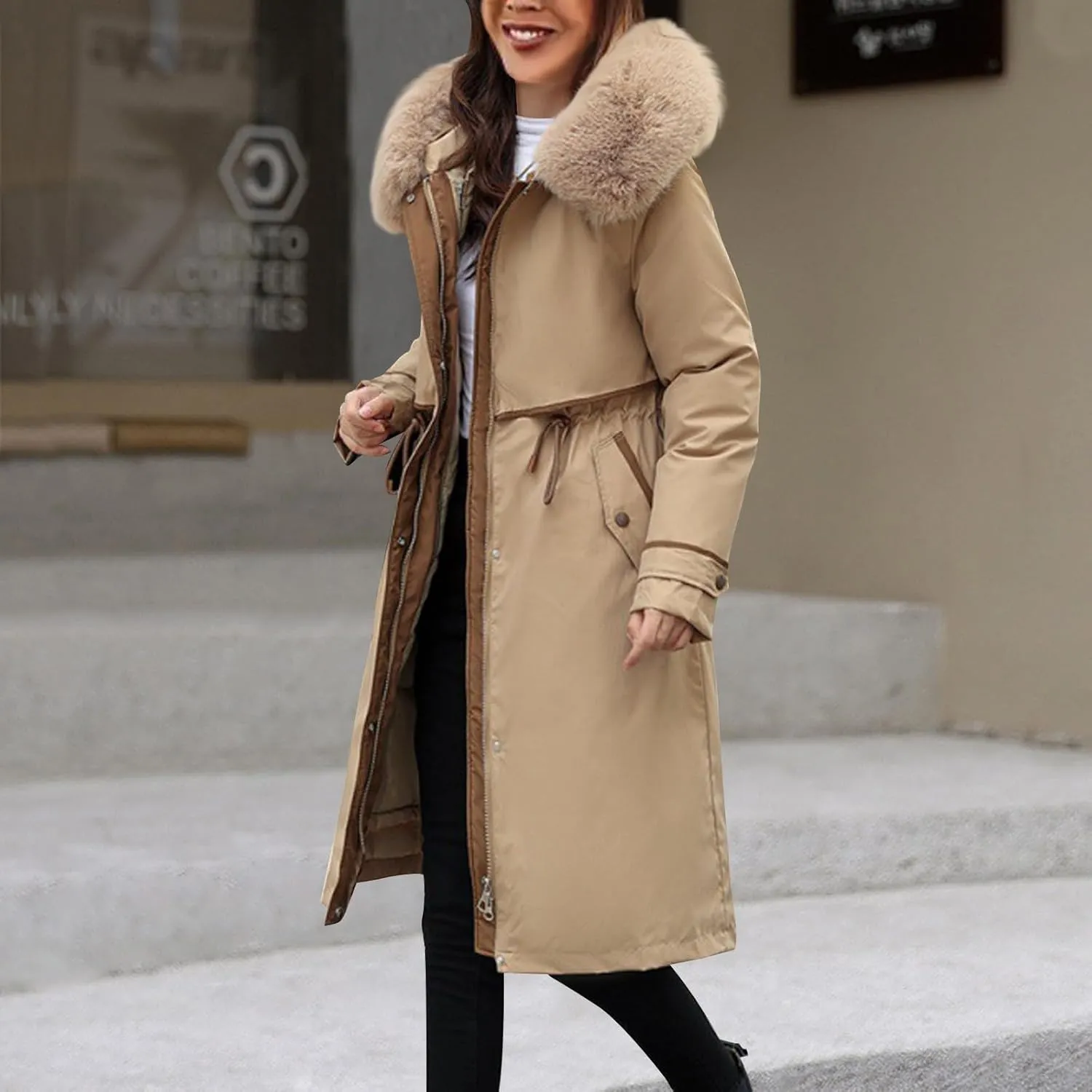 Long Winter Coats for Women Maxi Down Parka Warm Puffer Jacket Faux Fur Hood Cold-Resistant Thicken Overcoat