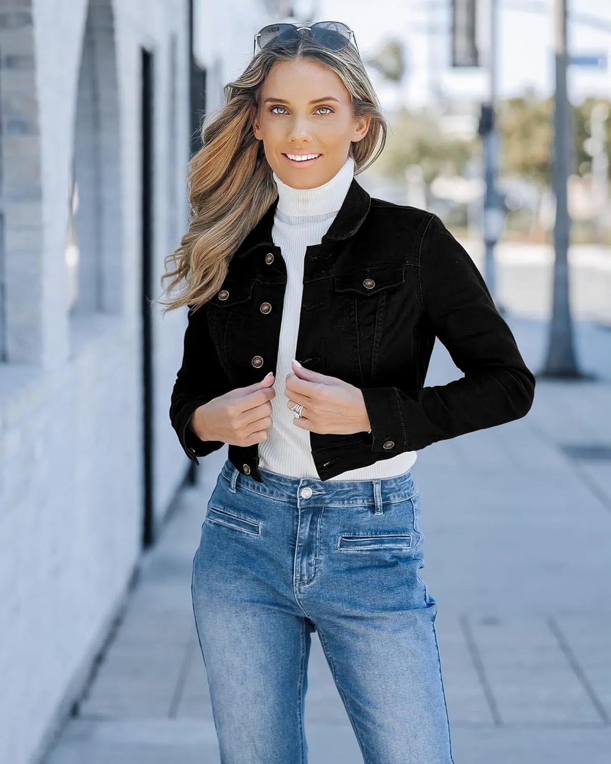 luvamia 2025 Cropped Jean Jackets for Women Fashion Short Denim Shacket Jacket Lightweight Fitted Stretchy with Pockets