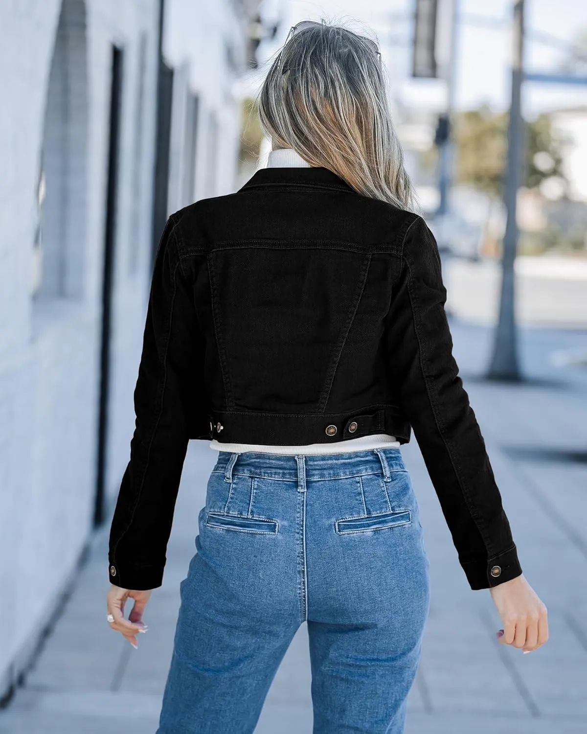 luvamia 2025 Cropped Jean Jackets for Women Fashion Short Denim Shacket Jacket Lightweight Fitted Stretchy with Pockets