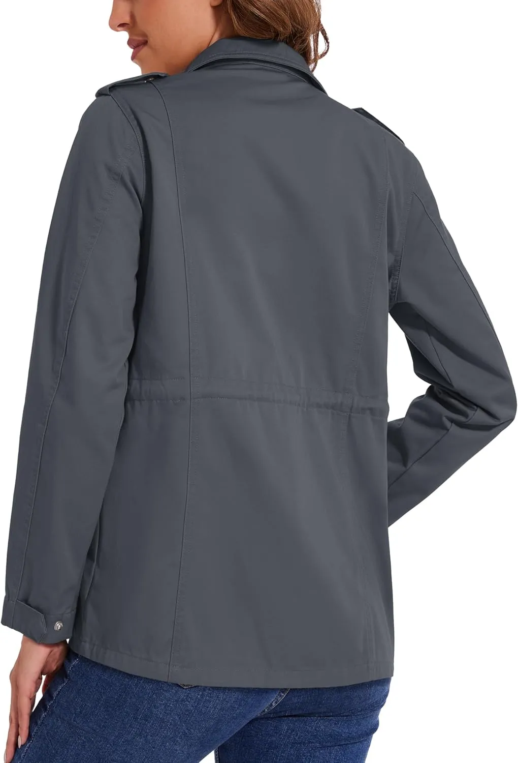 MAGCOMSEN Women's Utility Jackets Lightweight Anorak Drawstring Waist Zip Up Field Military Casual Coat with 4 Pockets
