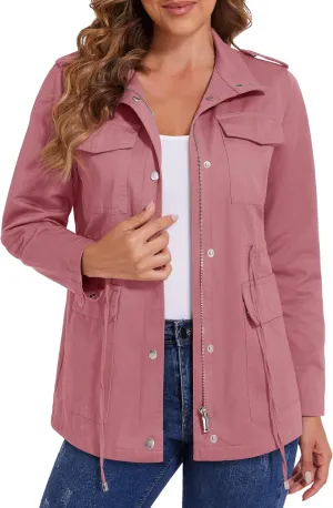 MAGCOMSEN Women's Utility Jackets Lightweight Anorak Drawstring Waist Zip Up Field Military Casual Coat with 4 Pockets
