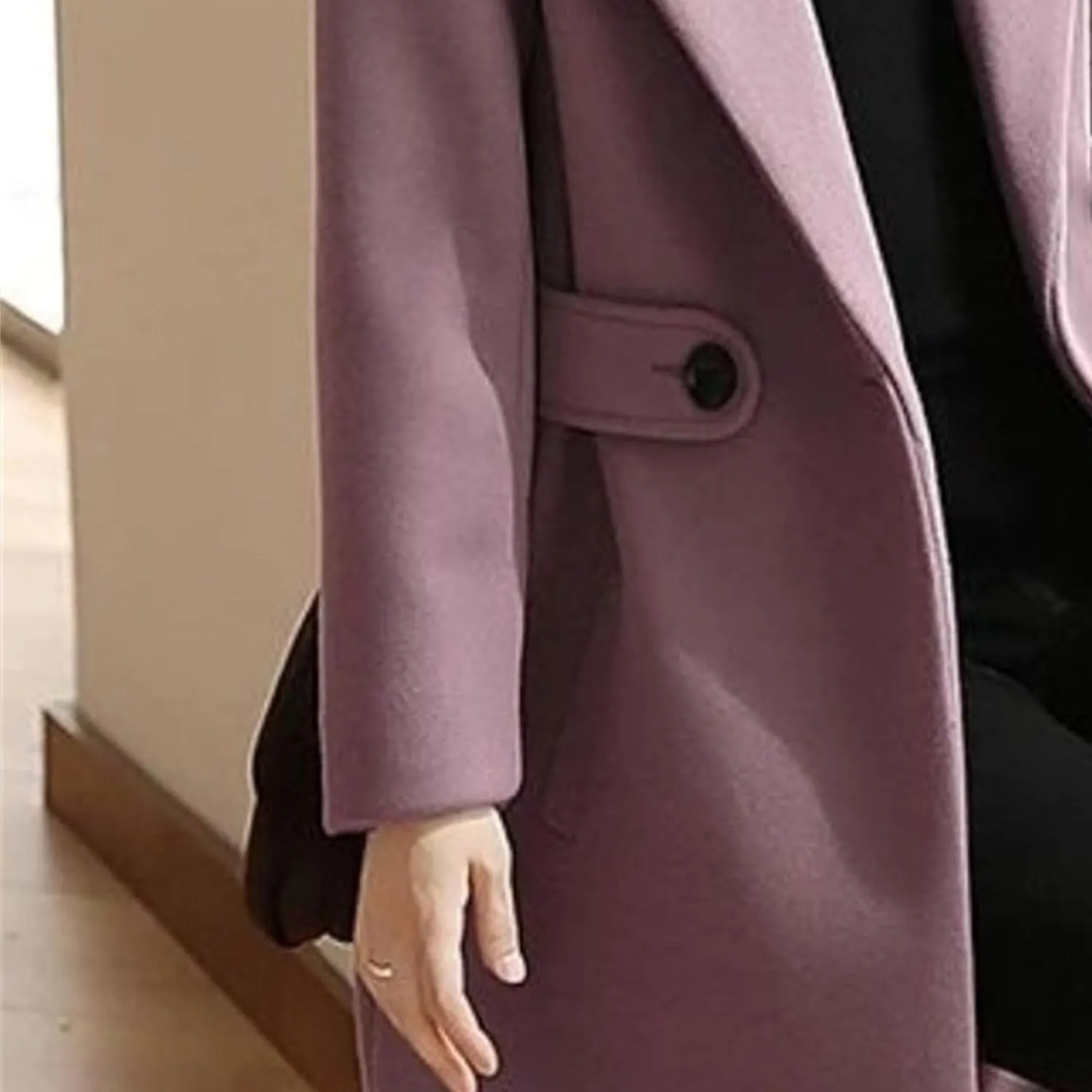 Maiyifu-GJ Women's Elegant Notched Lapel Coat Mid-Length Thicken Warm Wool Blend Coats Casual Fall Winter Long Overcoat