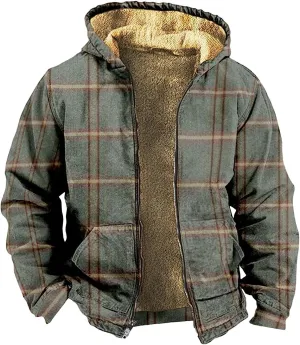 Men Coats Winter Print Zipper Hooded Warm Windbreaker Jackets Oversized Heavy Hoodie