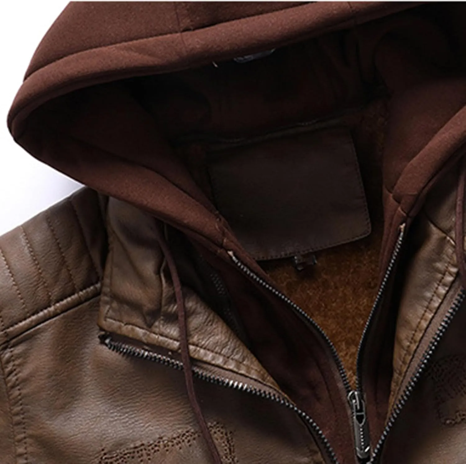 Men Fall Winter PU Leather Jacket Velvet Thermal Detachable Hooded Leather Coats Fashion Trend Long Sleeve Coat