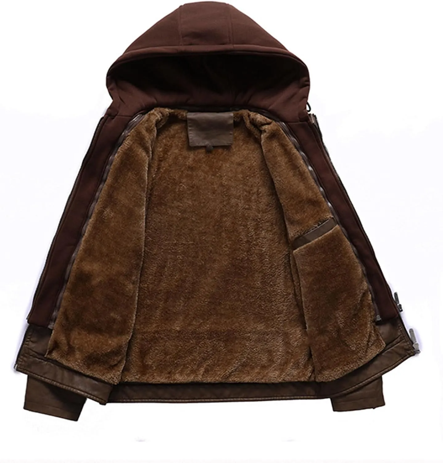 Men Fall Winter PU Leather Jacket Velvet Thermal Detachable Hooded Leather Coats Fashion Trend Long Sleeve Coat