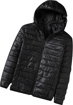 Men Winter Insulated Thick Outwear with Hood Lightweight Puffer Jacket Packable Quilted Hooded Bubble Down Jackets